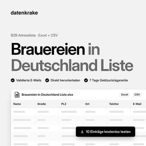 Brauereien in Deutschland Liste – B2B Adressliste als Excel und CSV