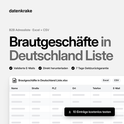 Brautgeschäfte in Deutschland Liste – B2B Adressliste als Excel und CSV