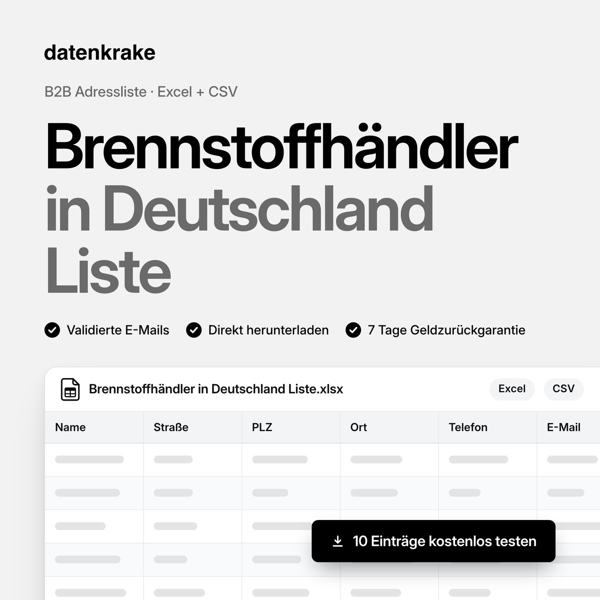 Brennstoffhändler in Deutschland Liste – B2B Adressliste als Excel und CSV
