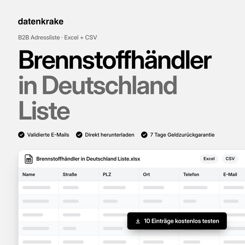 Brennstoffhändler in Deutschland Liste – B2B Adressliste als Excel und CSV