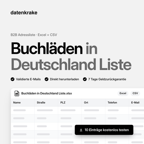 Buchläden in Deutschland Liste – B2B Adressliste als Excel und CSV