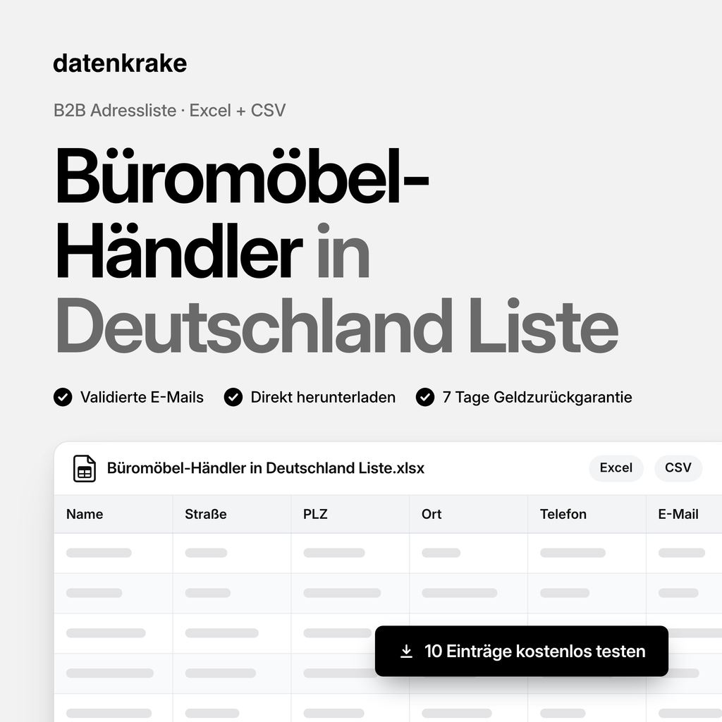 Büromöbel-Händler in Deutschland Liste – B2B Adressliste als Excel und CSV