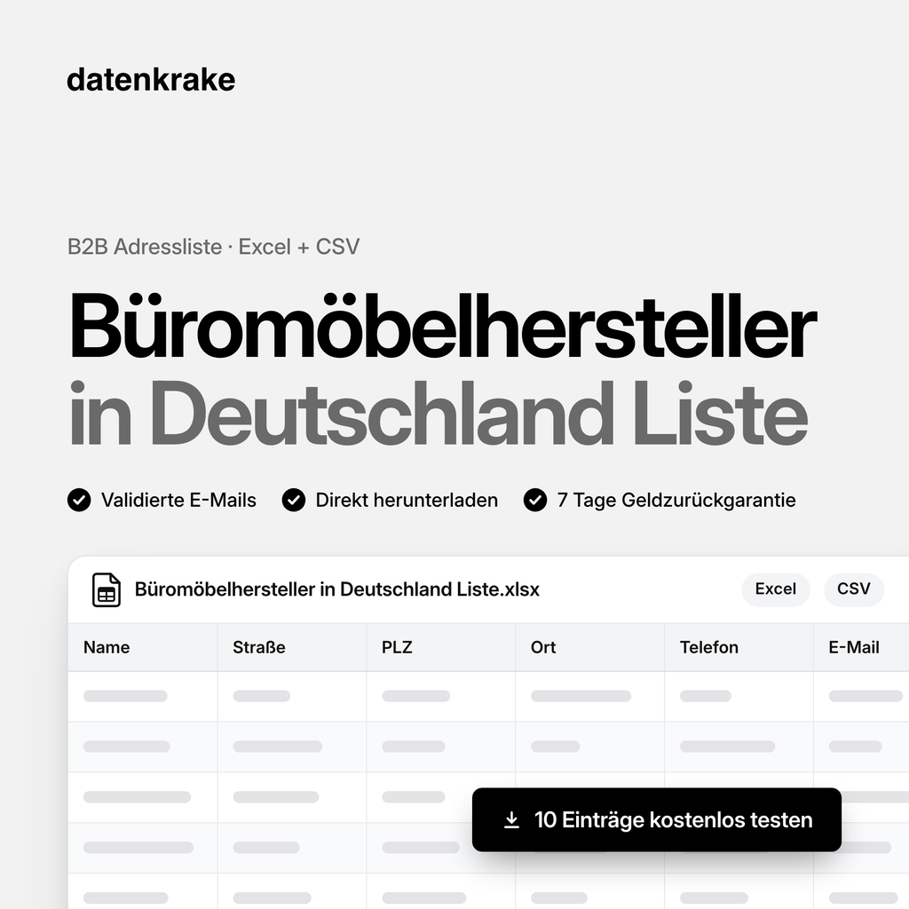 Büromöbelhersteller in Deutschland Liste – B2B Adressliste als Excel und CSV
