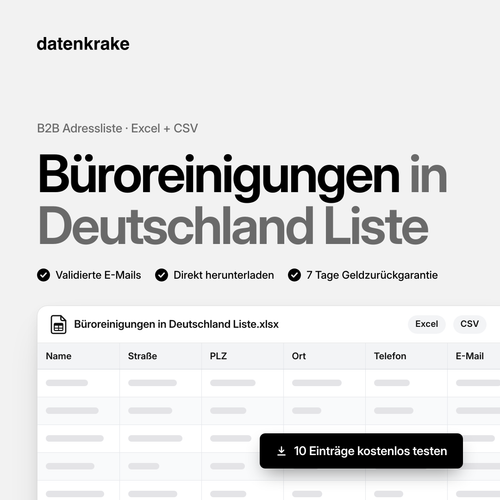 Büroreinigungen in Deutschland Liste – B2B Adressliste als Excel und CSV