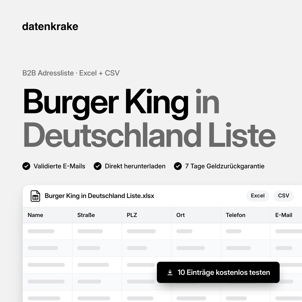 Burger King in Deutschland Liste – B2B Adressliste als Excel und CSV