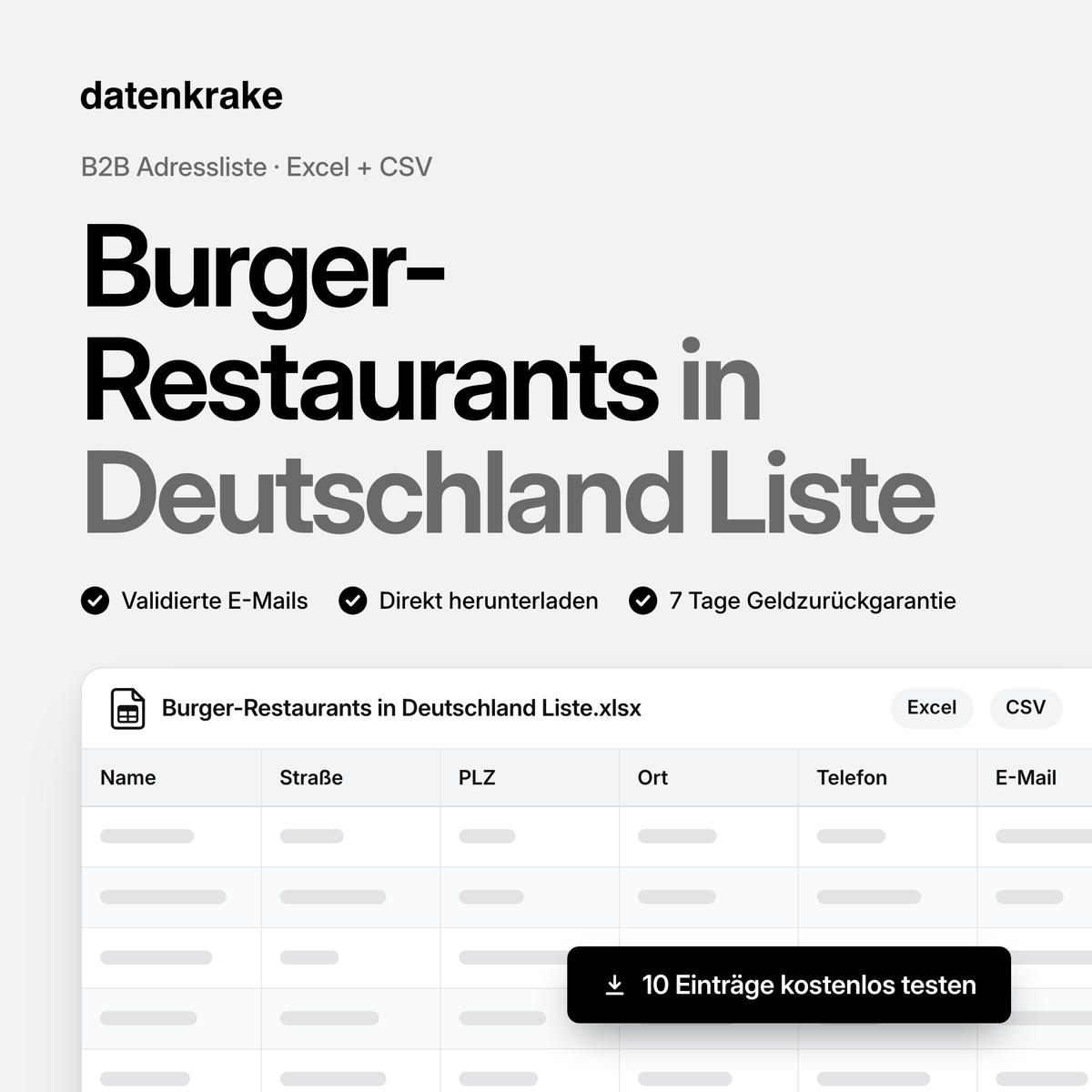Burger-Restaurants in Deutschland Liste – B2B Adressliste als Excel und CSV