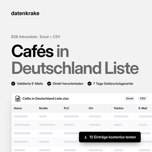 Cafés in Deutschland Liste – B2B Adressliste als Excel und CSV