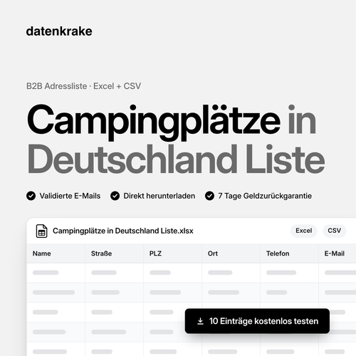 Campingplätze in Deutschland Liste – B2B Adressliste als Excel und CSV
