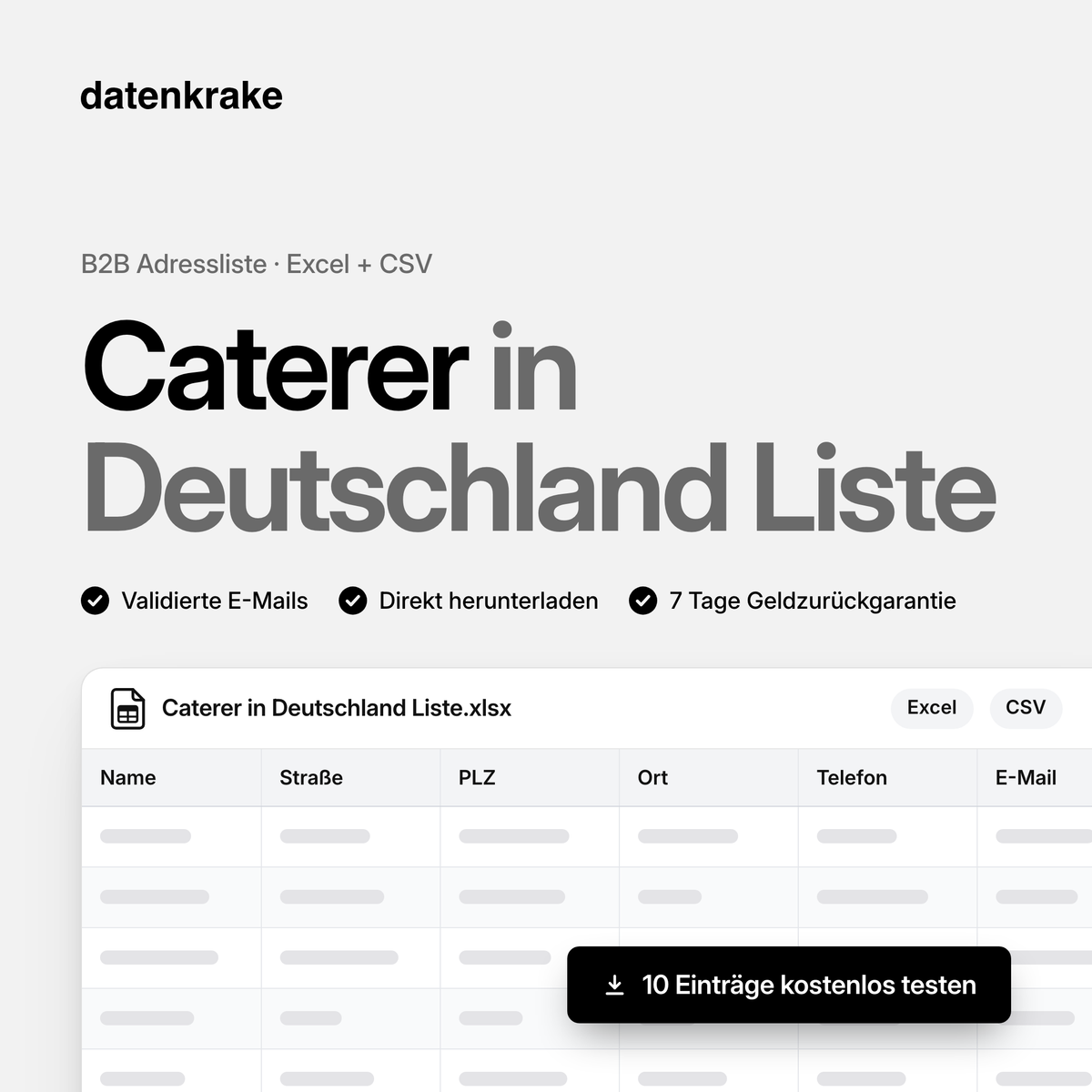 Caterer in Deutschland Liste – B2B Adressliste als Excel und CSV