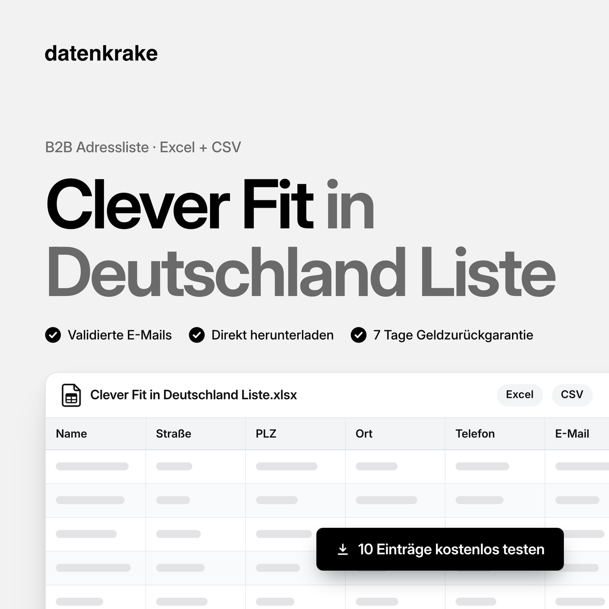 Clever Fit in Deutschland Liste – B2B Adressliste als Excel und CSV