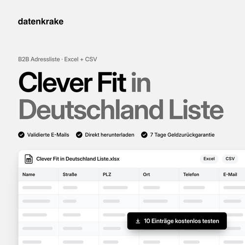 Clever Fit in Deutschland Liste – B2B Adressliste als Excel und CSV