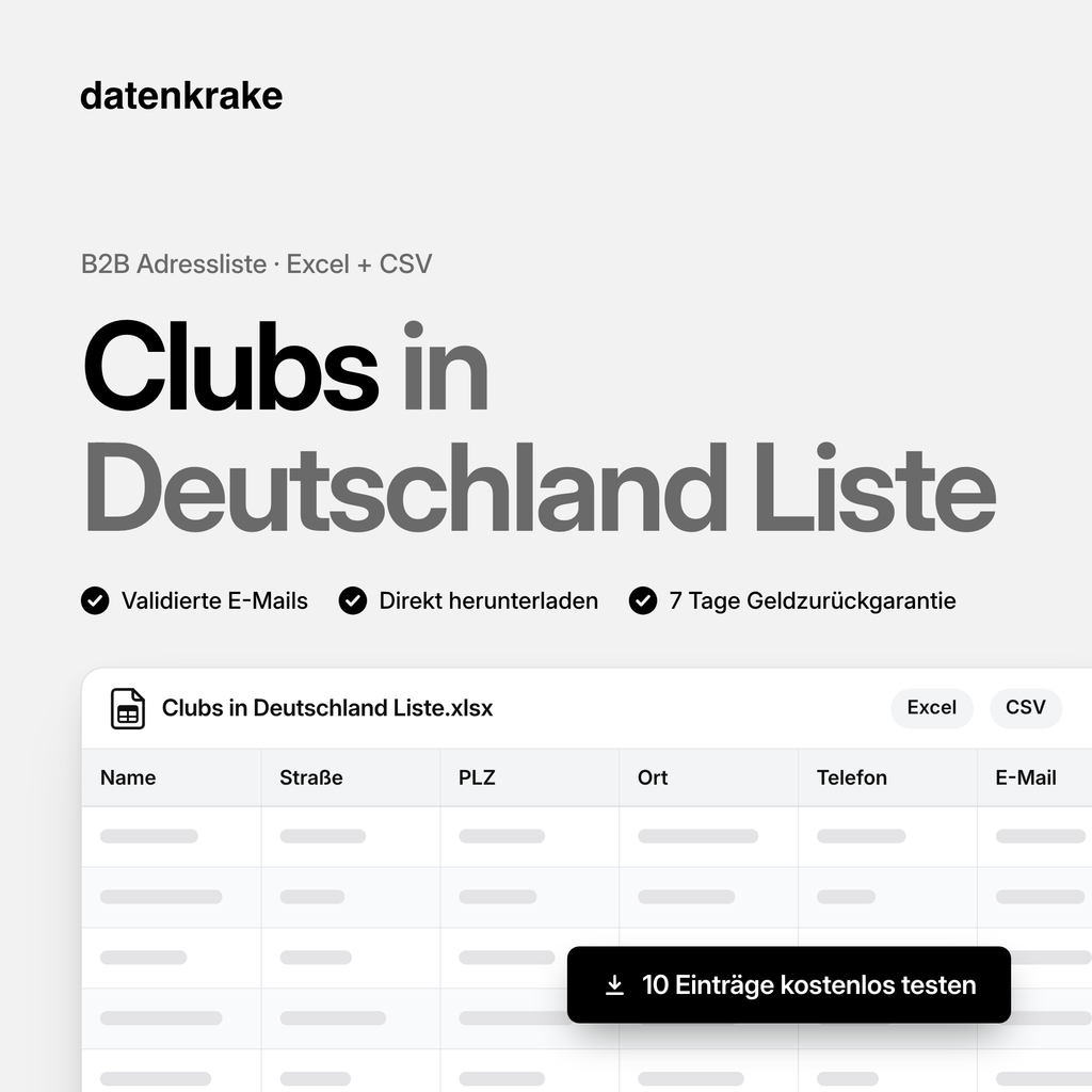 Clubs in Deutschland Liste – B2B Adressliste als Excel und CSV