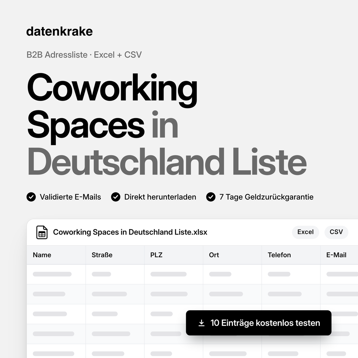 Coworking Spaces in Deutschland Liste – B2B Adressliste als Excel und CSV