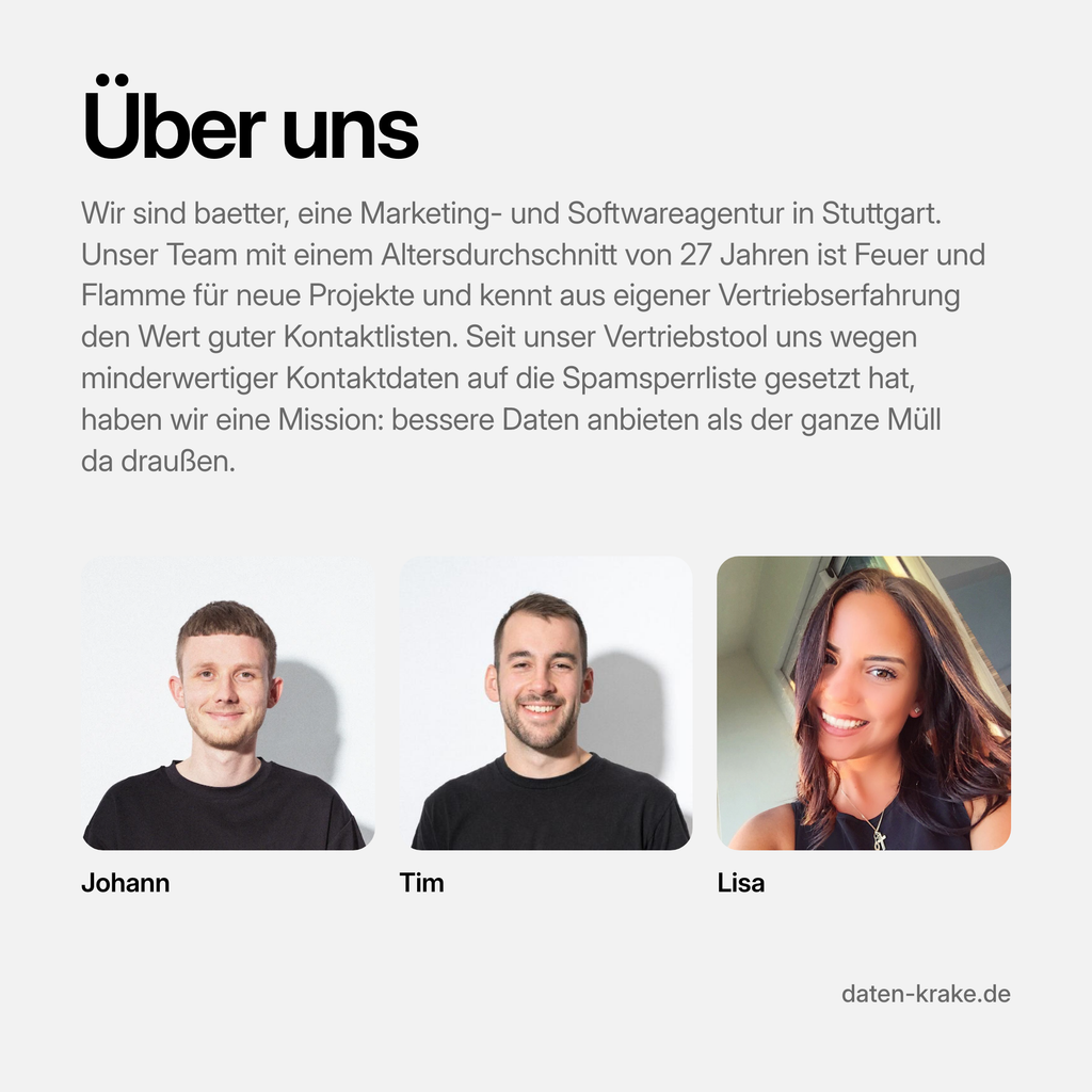 Das Team hinter datenkrake: Johann, Tim und Lisa