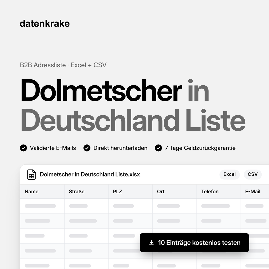 Dolmetscher in Deutschland Liste – B2B Adressliste als Excel und CSV
