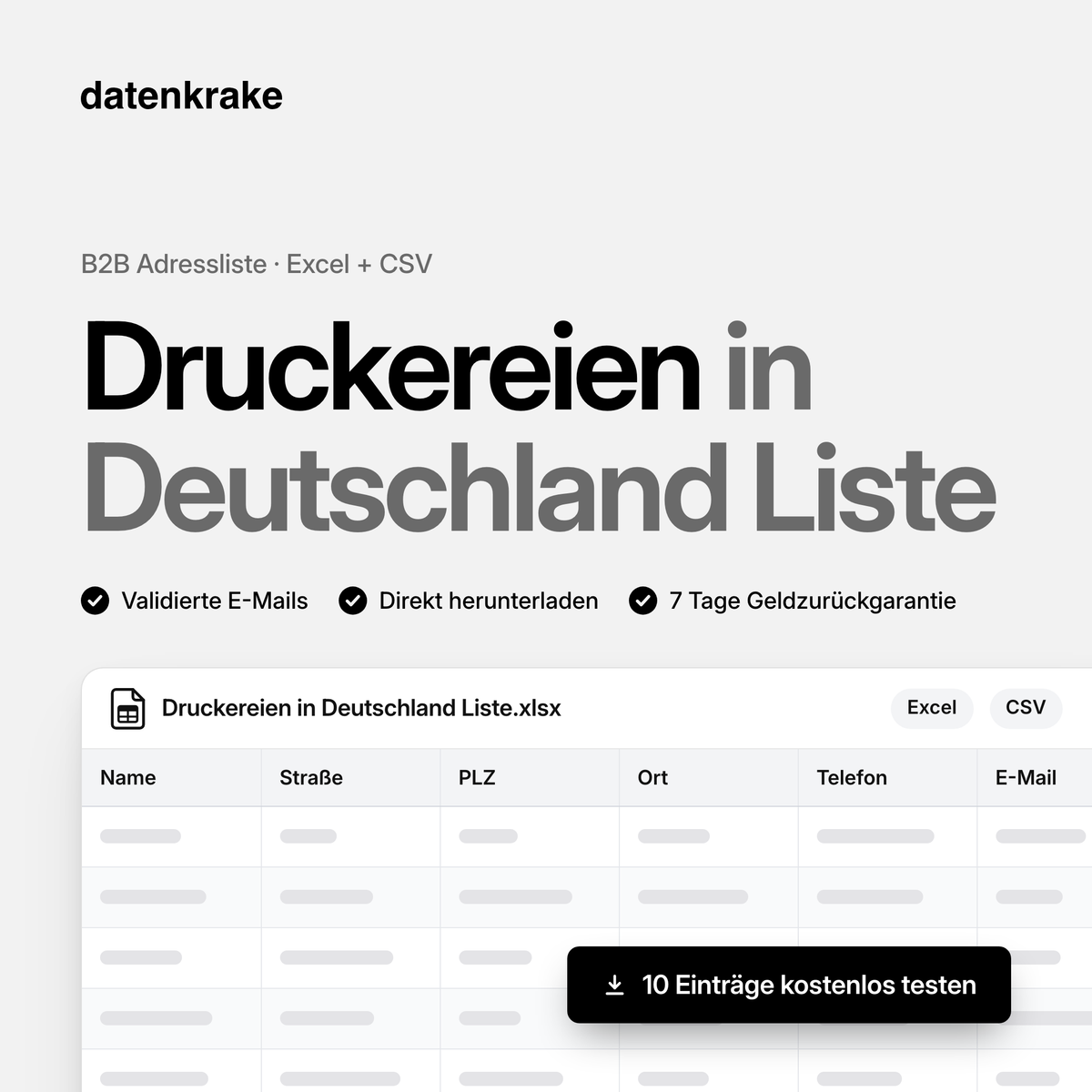 Druckereien in Deutschland Liste – B2B Adressliste als Excel und CSV
