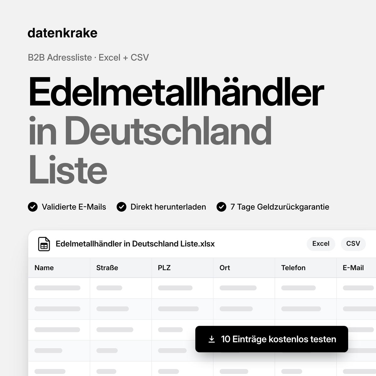 Edelmetallhändler in Deutschland Liste – B2B Adressliste als Excel und CSV