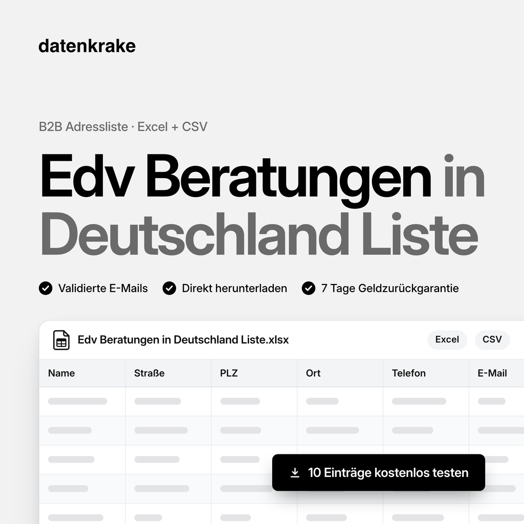Edv Beratungen in Deutschland Liste – B2B Adressliste als Excel und CSV