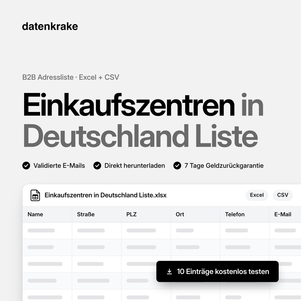 Einkaufszentren in Deutschland Liste – B2B Adressliste als Excel und CSV