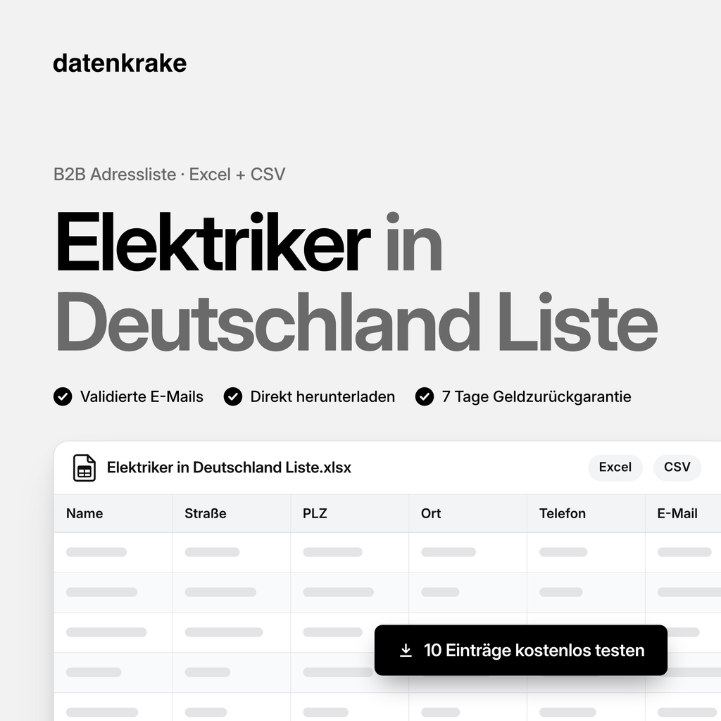 Elektriker in Deutschland Liste – B2B Adressliste als Excel und CSV