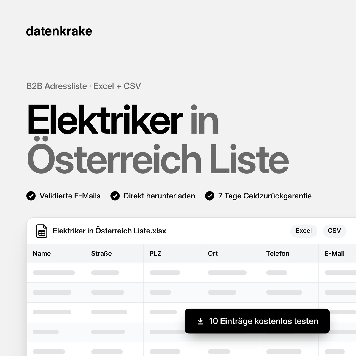 Elektriker in Österreich Liste – B2B Adressliste als Excel und CSV