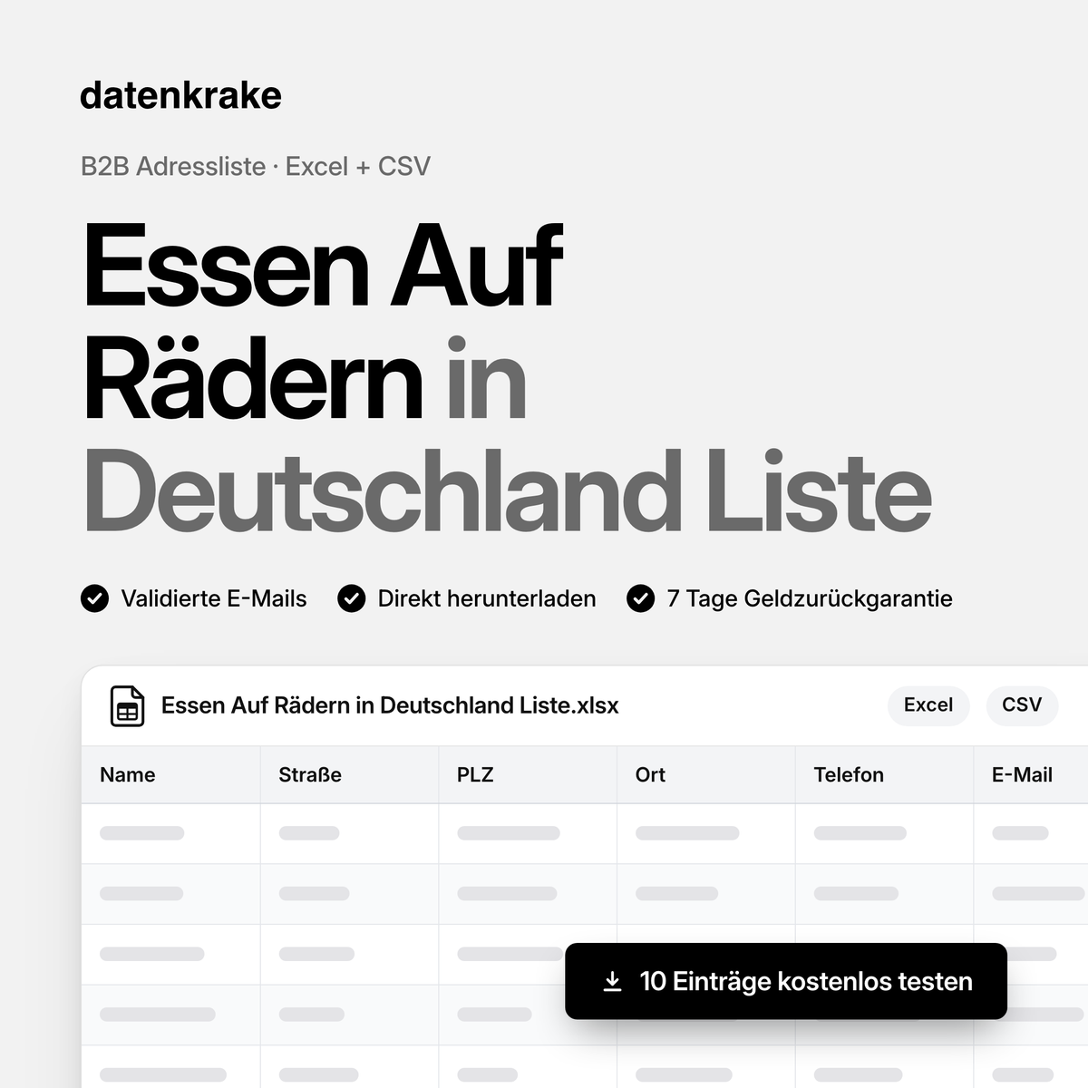 Essen Auf Rädern in Deutschland Liste – B2B Adressliste als Excel und CSV