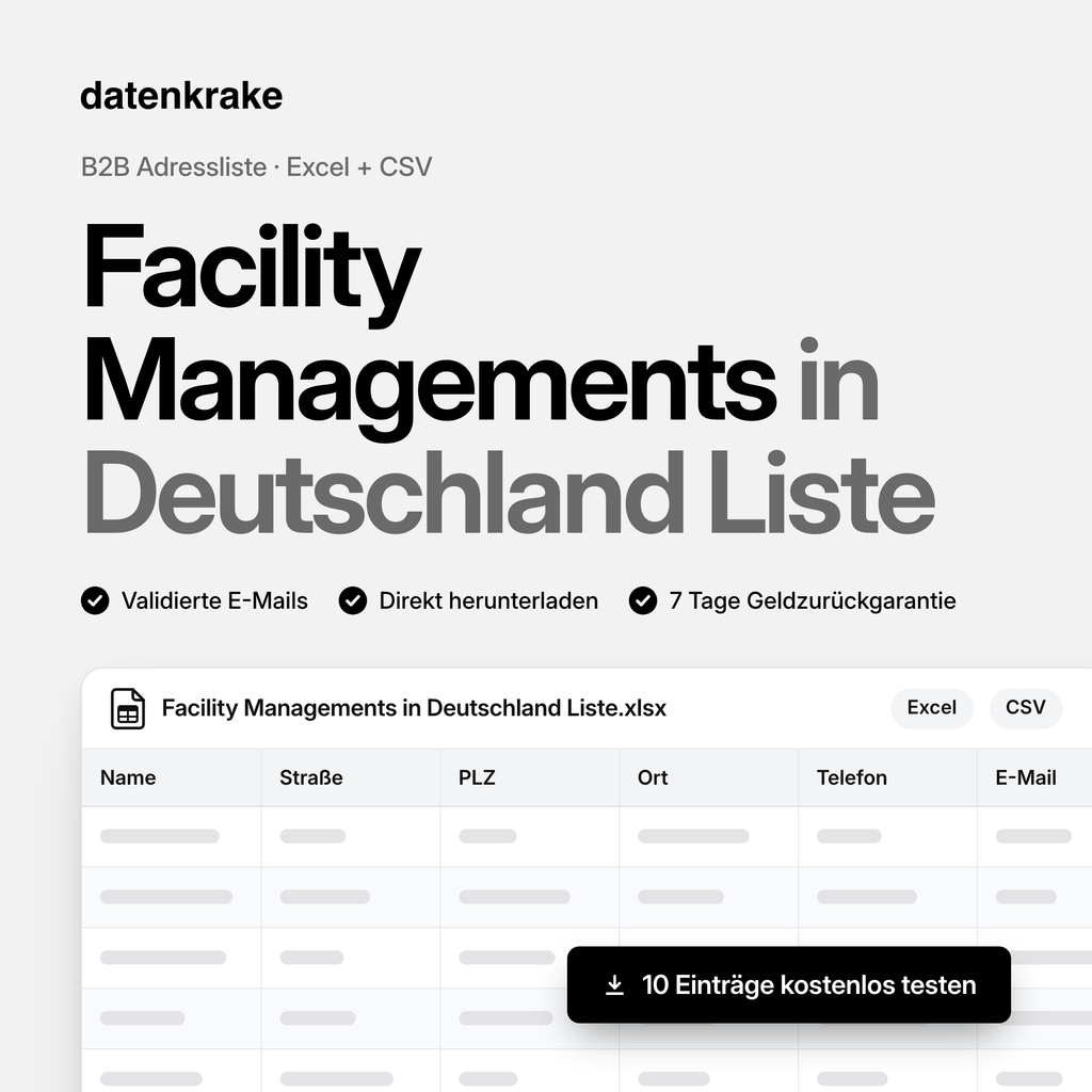 Facility Managements in Deutschland Liste – B2B Adressliste als Excel und CSV
