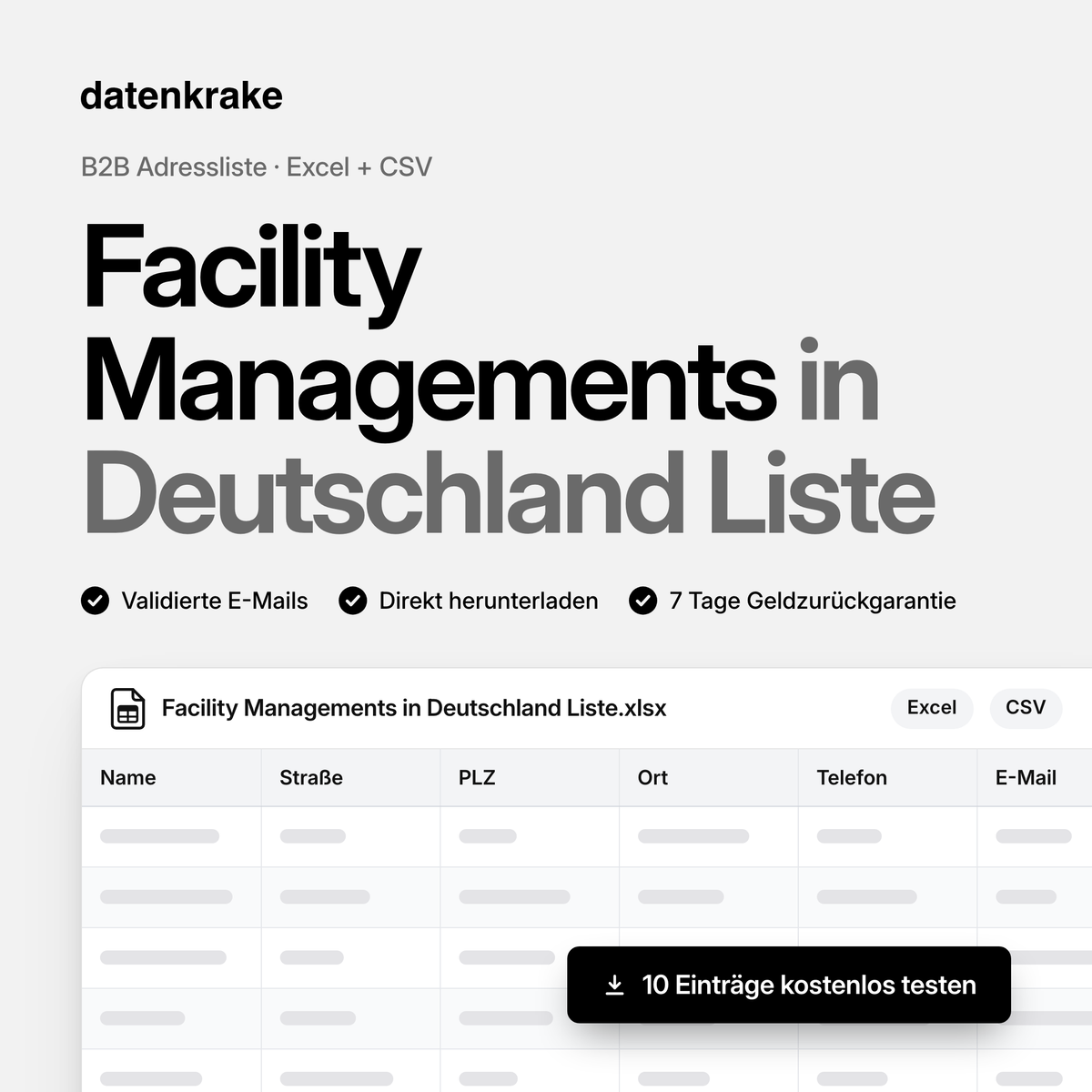 Facility Managements in Deutschland Liste – B2B Adressliste als Excel und CSV