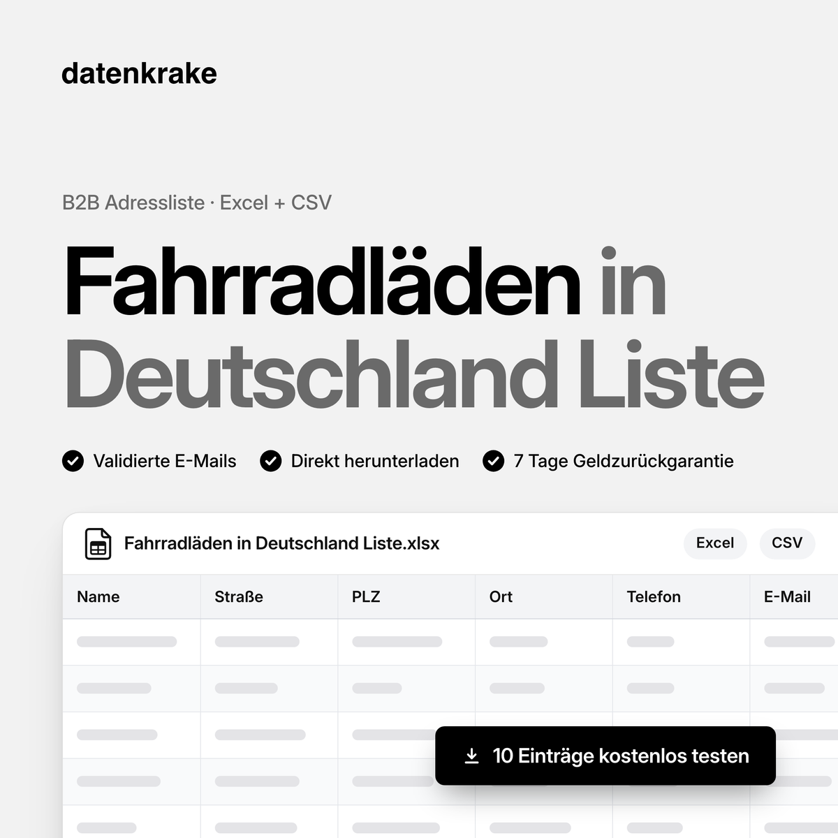 Fahrradläden in Deutschland Liste – B2B Adressliste als Excel und CSV