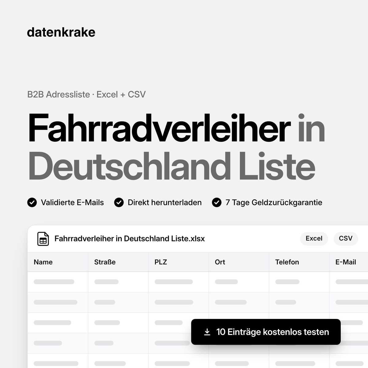 Fahrradverleiher in Deutschland Liste – B2B Adressliste als Excel und CSV