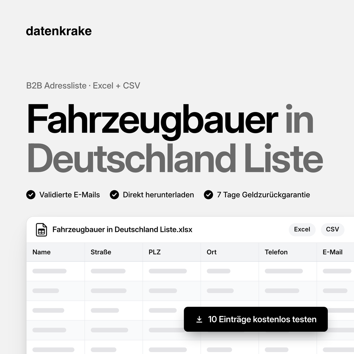 Fahrzeugbauer in Deutschland Liste – B2B Adressliste als Excel und CSV