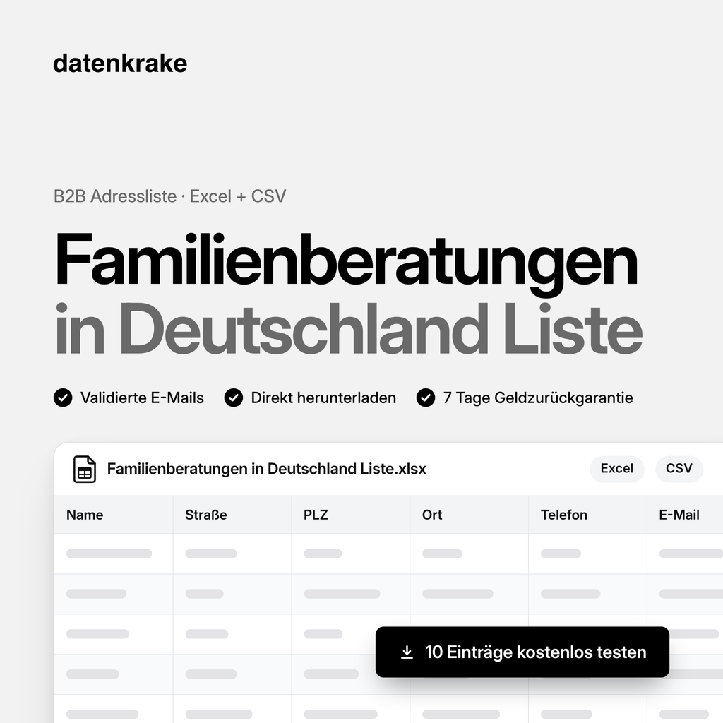 Familienberatungen in Deutschland Liste – B2B Adressliste als Excel und CSV