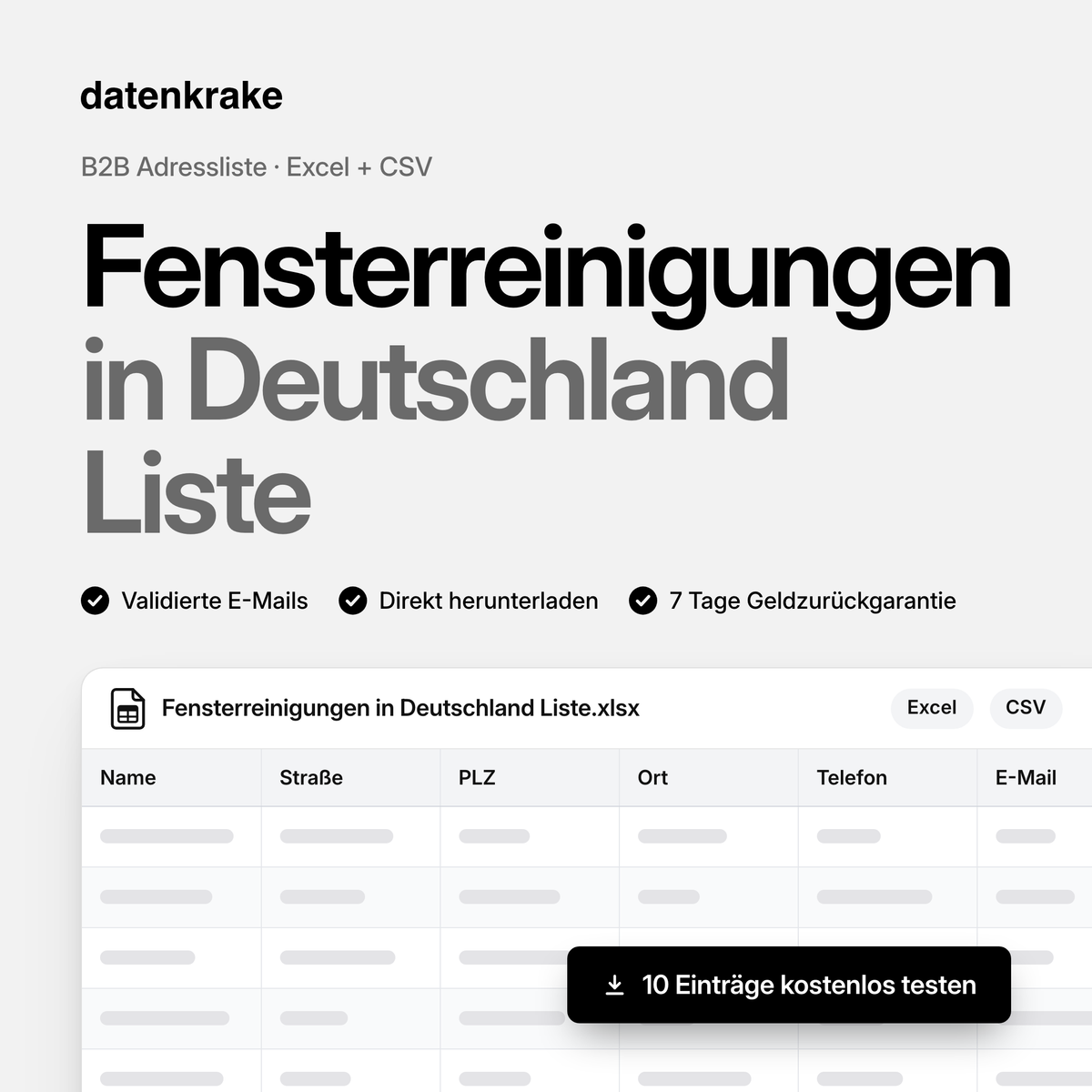 Fensterreinigungen in Deutschland Liste – B2B Adressliste als Excel und CSV