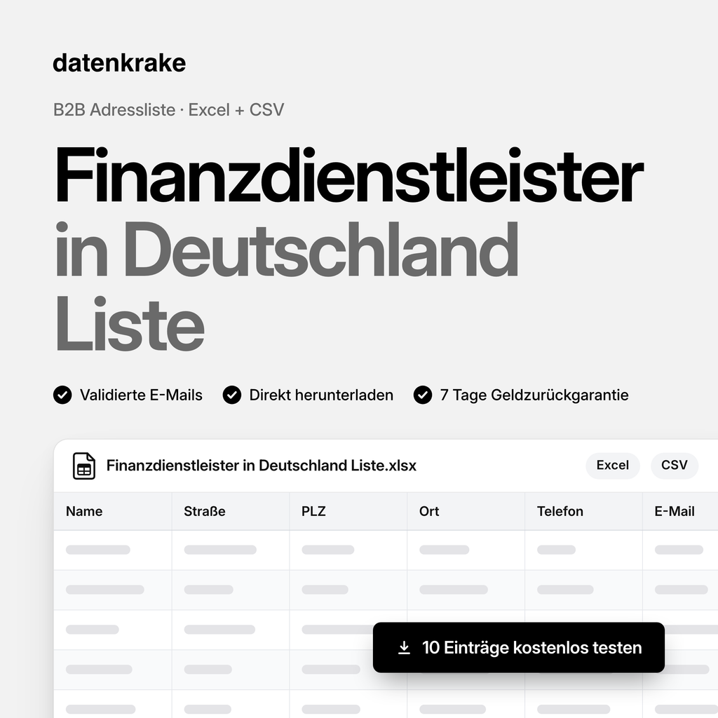 Finanzdienstleister in Deutschland Liste – B2B Adressliste als Excel und CSV