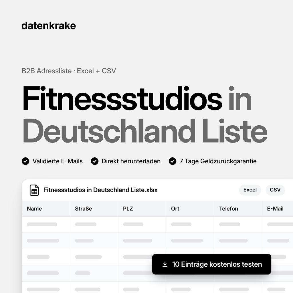 Fitnessstudios in Deutschland Liste – B2B Adressliste als Excel und CSV