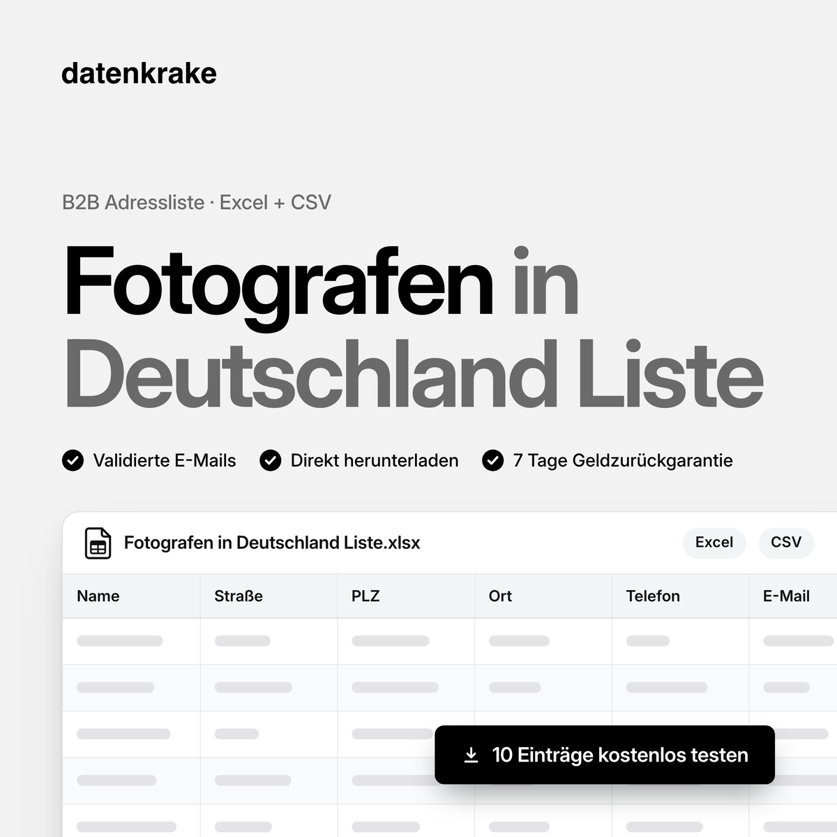 Fotografen in Deutschland Liste – B2B Adressliste als Excel und CSV