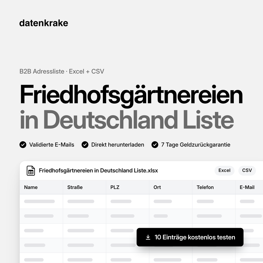 Friedhofsgärtnereien in Deutschland Liste – B2B Adressliste als Excel und CSV