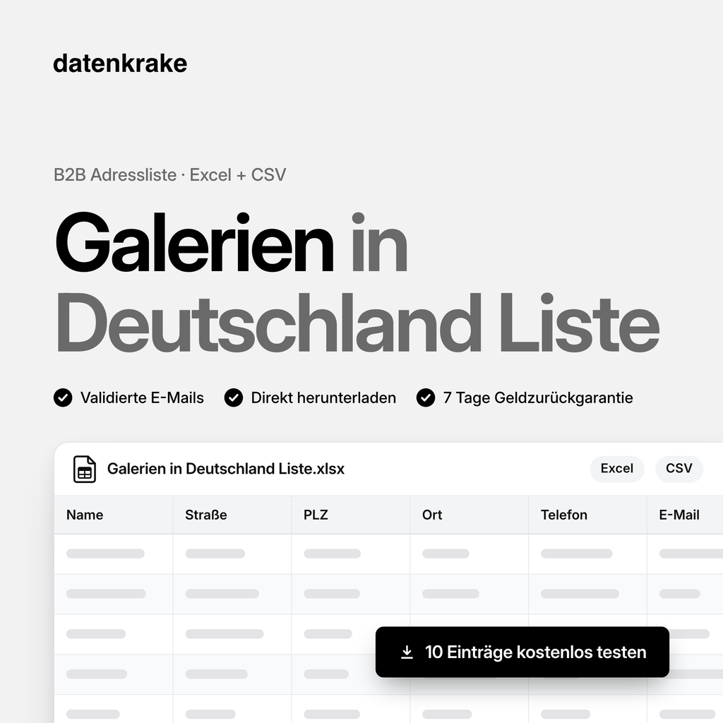 Galerien in Deutschland Liste – B2B Adressliste als Excel und CSV