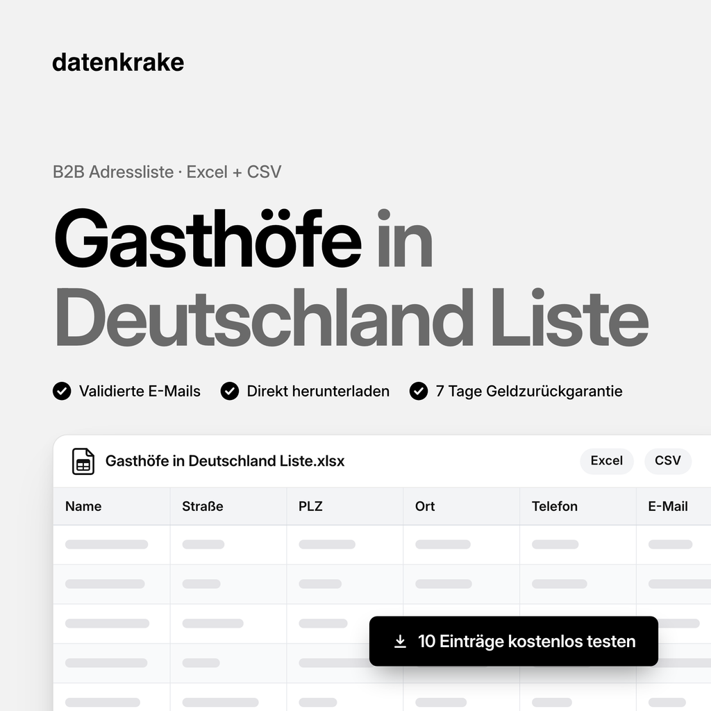 Gasthöfe in Deutschland Liste – B2B Adressliste als Excel und CSV