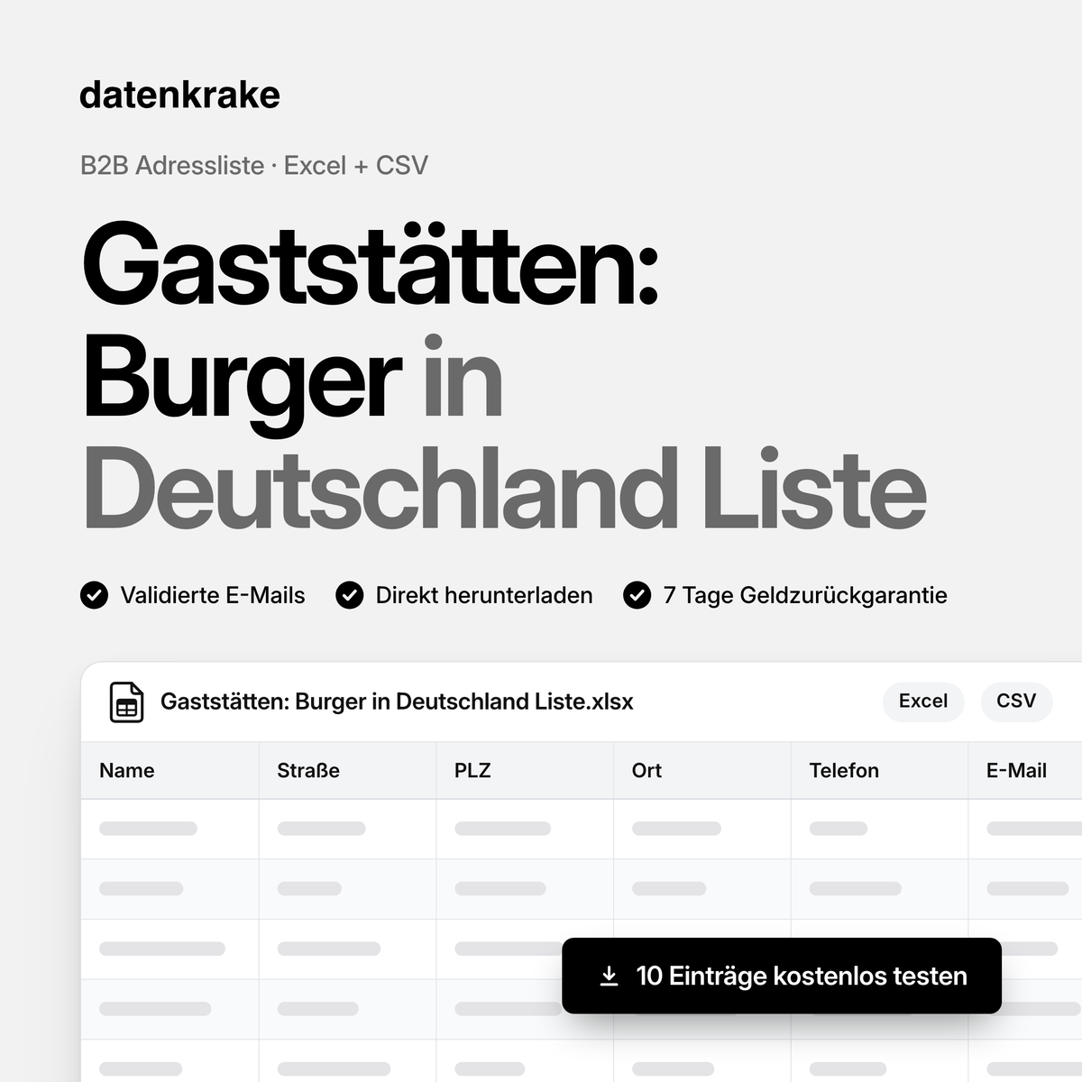 Gaststätten: Burger in Deutschland Liste – B2B Adressliste als Excel und CSV