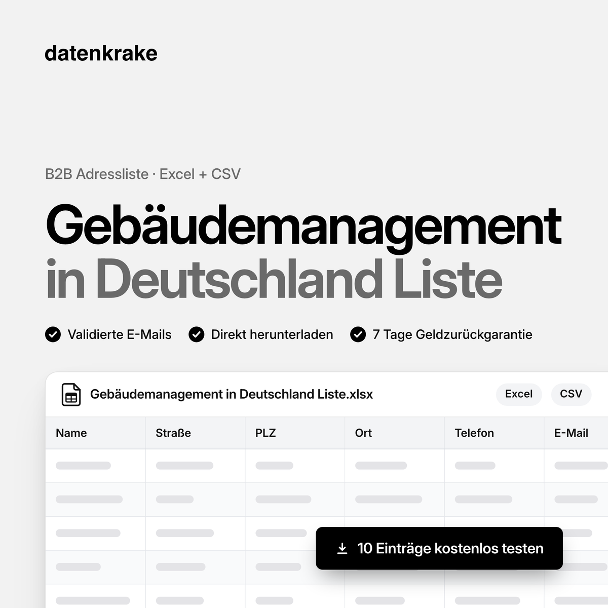 Gebäudemanagement in Deutschland Liste – B2B Adressliste als Excel und CSV