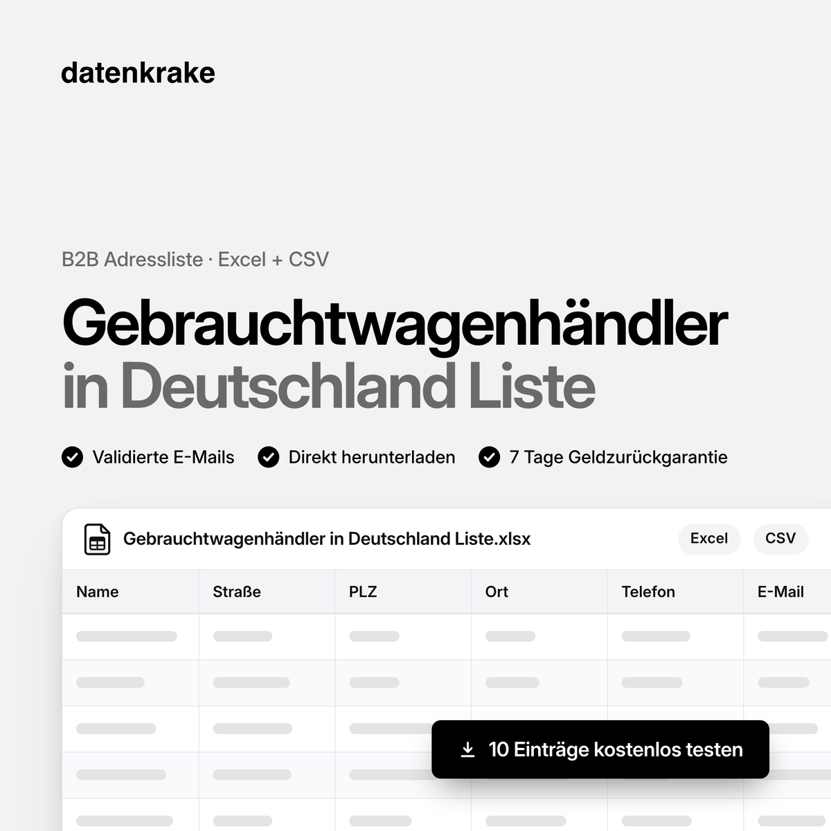 Gebrauchtwagenhändler in Deutschland Liste – B2B Adressliste als Excel und CSV