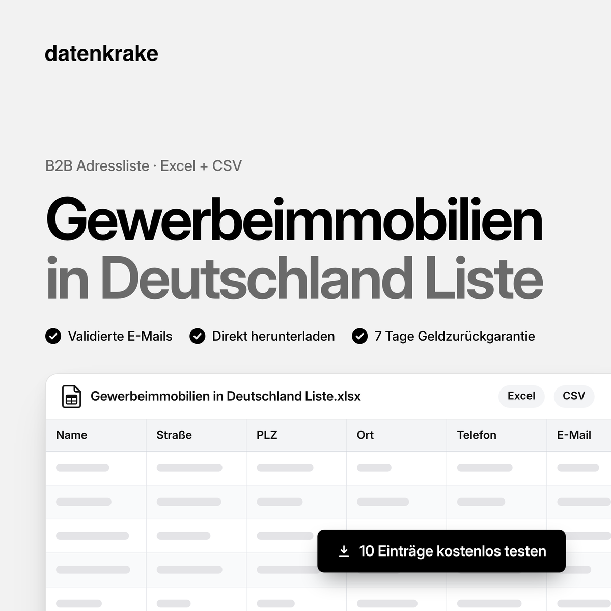 Gewerbeimmobilien in Deutschland Liste – B2B Adressliste als Excel und CSV