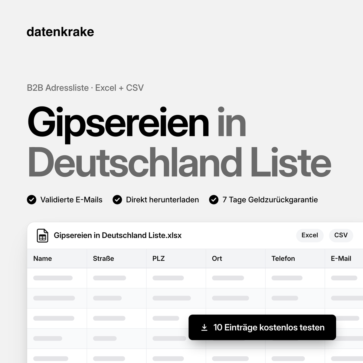 Gipsereien in Deutschland Liste – B2B Adressliste als Excel und CSV