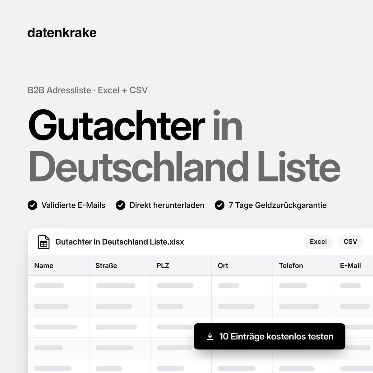 Gutachter in Deutschland Liste – B2B Adressliste als Excel und CSV