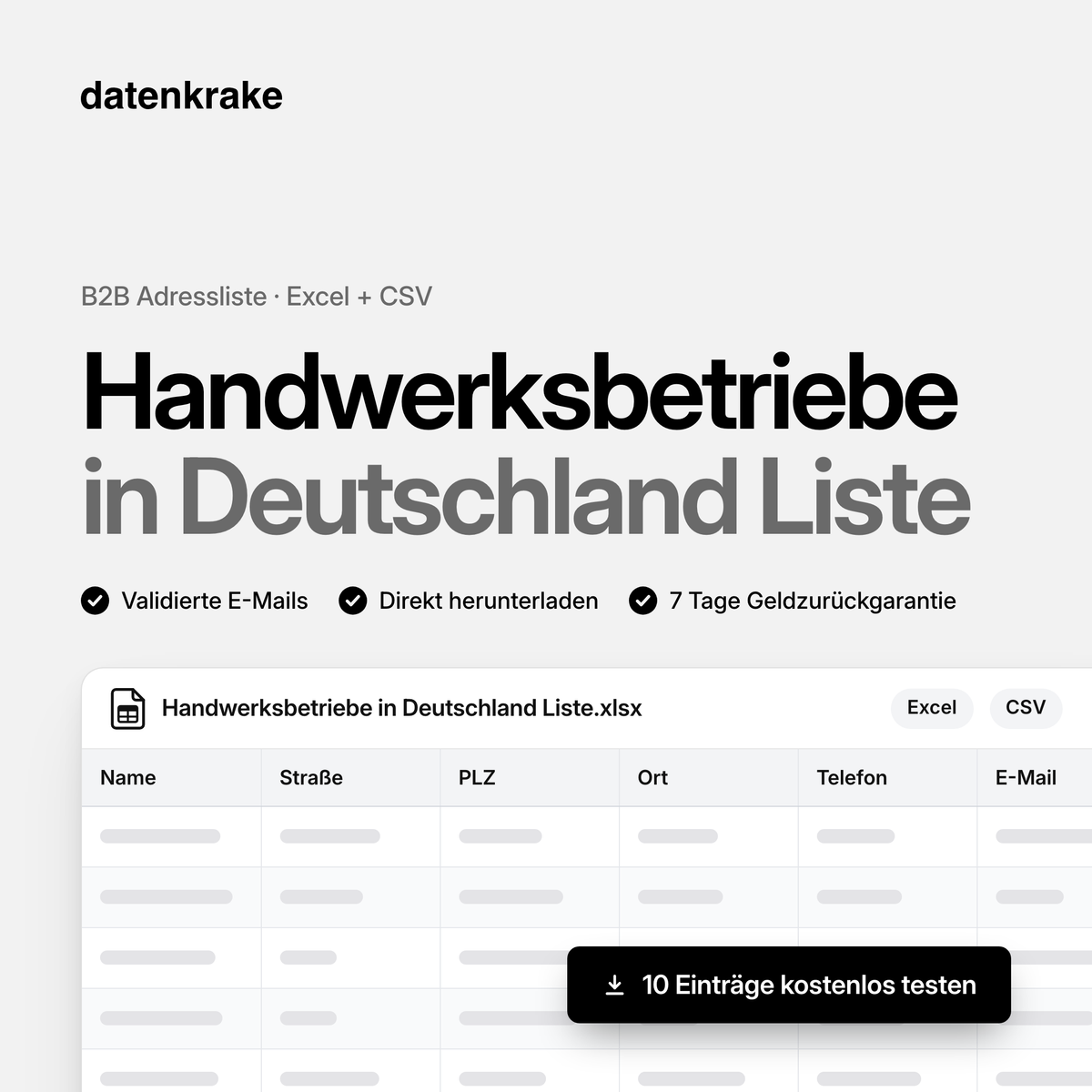 Handwerksbetriebe in Deutschland Liste – B2B Adressliste als Excel und CSV