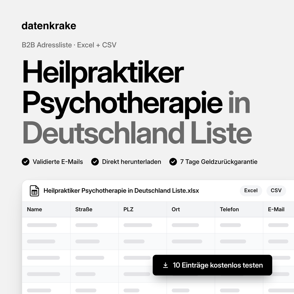Heilpraktiker Psychotherapie in Deutschland Liste – B2B Adressliste als Excel und CSV