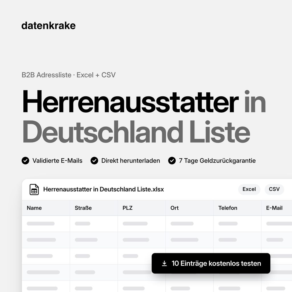 Herrenausstatter in Deutschland Liste – B2B Adressliste als Excel und CSV