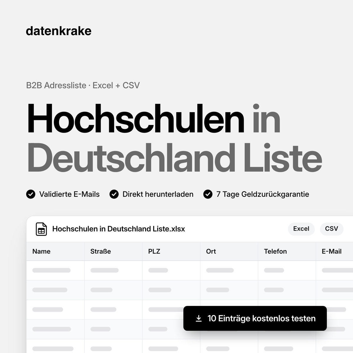 Hochschulen in Deutschland Liste – B2B Adressliste als Excel und CSV