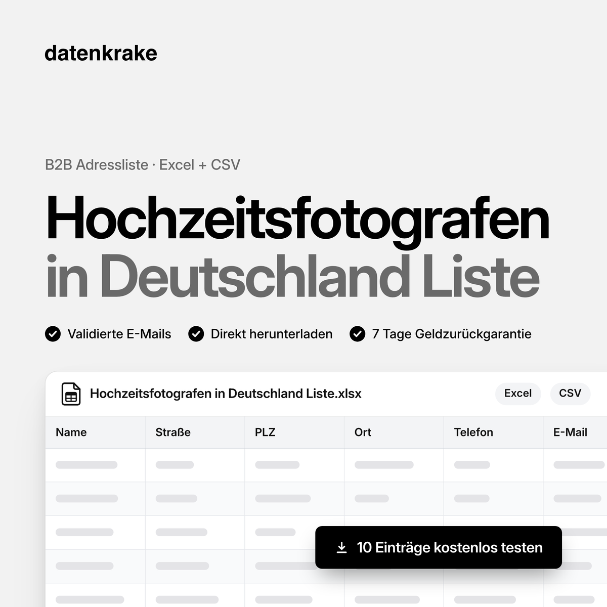 Hochzeitsfotografen in Deutschland Liste – B2B Adressliste als Excel und CSV